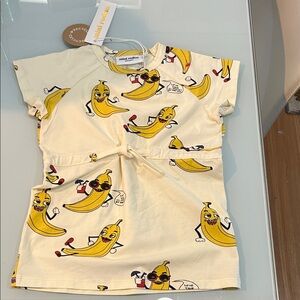 NWT Mini Rodini Cream girls Dress with Yellow Banana Print  organic cotton